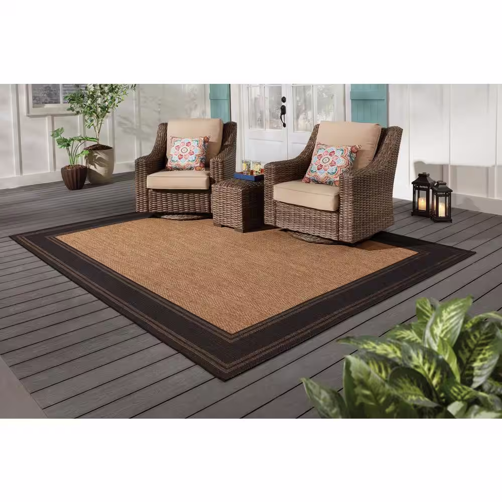 Hampton Bay Border Navy/Beige 5 ft. x 7 ft. Indoor/Outdoor Patio Area Rug