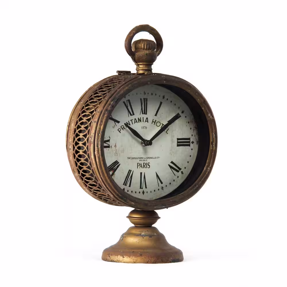 Zentique Oval Antique Brown Table Clock on Stand