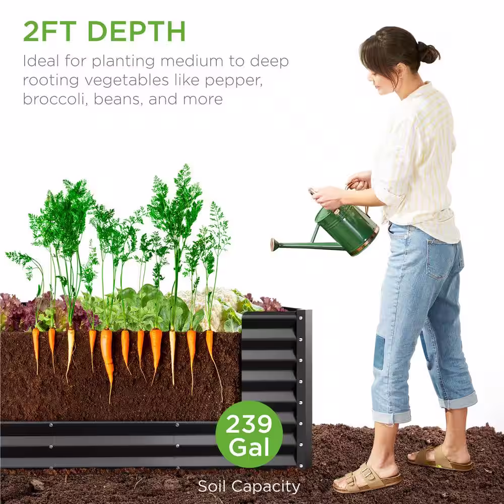Best Choice Products 8 ft. x 2 ft. x 2 ft. Outdoor Steel Raised Garden Bed, Planter Box for Vegetables, Flowers, Herbs - Charcoal