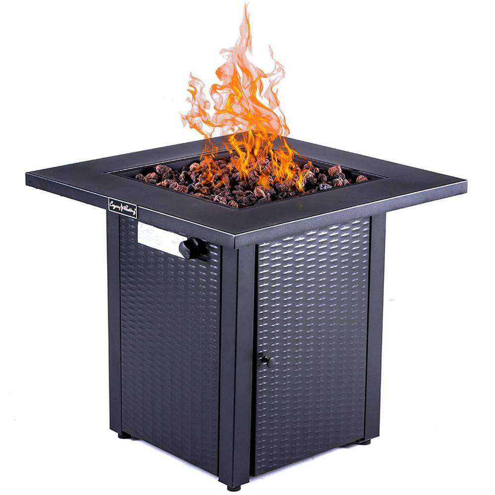 None 28 in. x 28 in. Black Square Metal Propane Fire Pit Table in Brown with Lid, ETL Certification, for Garden Backyard Deck