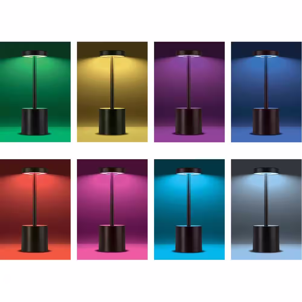 None 9.5 in. Black Metal Indoor RGB Integrated LED Touch Lamp with Rechargeable Battery
