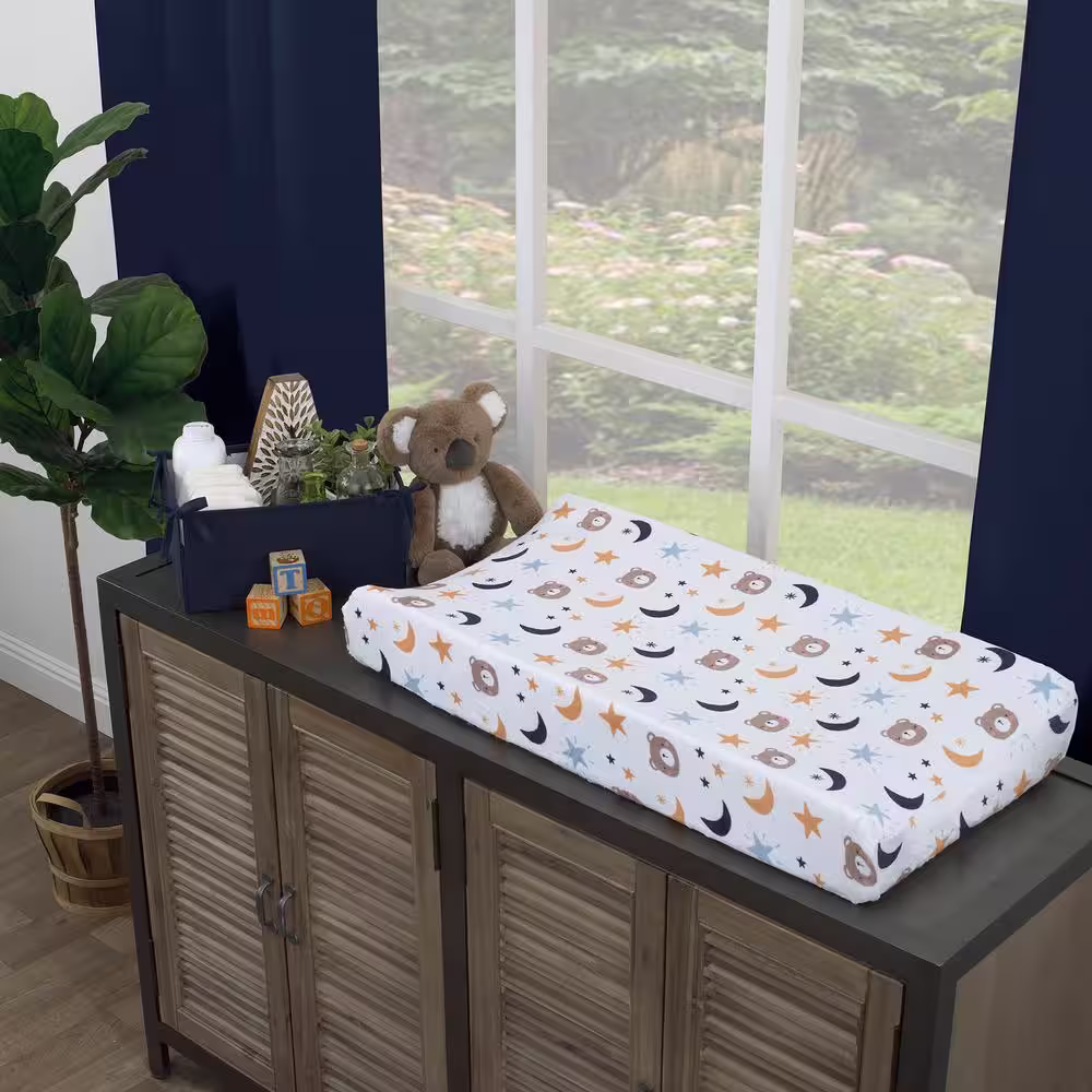 NoJo Goodnight Sleep Tight White Bear, Moon, and Star Super Soft Changing Pad Cover