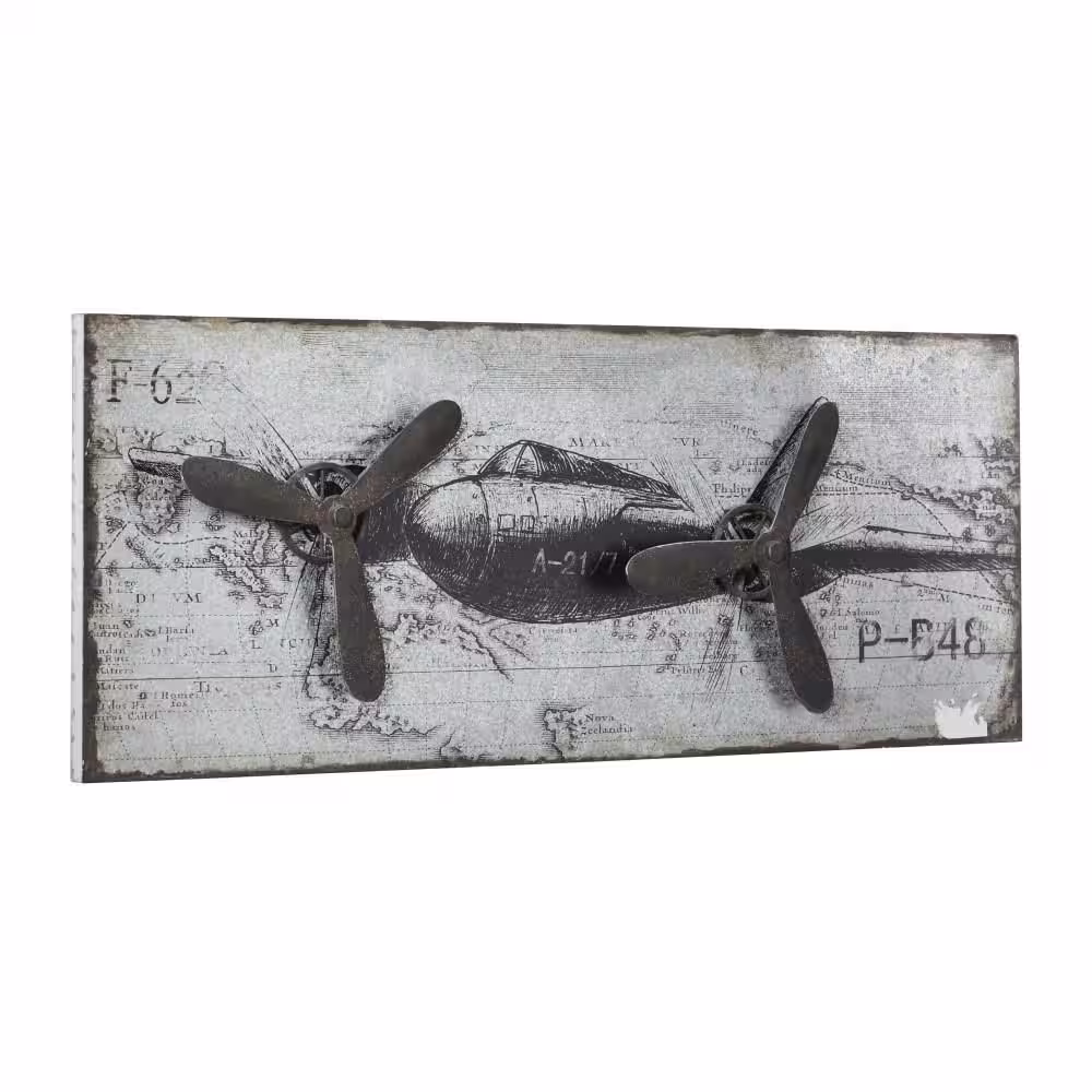 Litton Lane Metal Silver Propellor Airplane Wall Decor