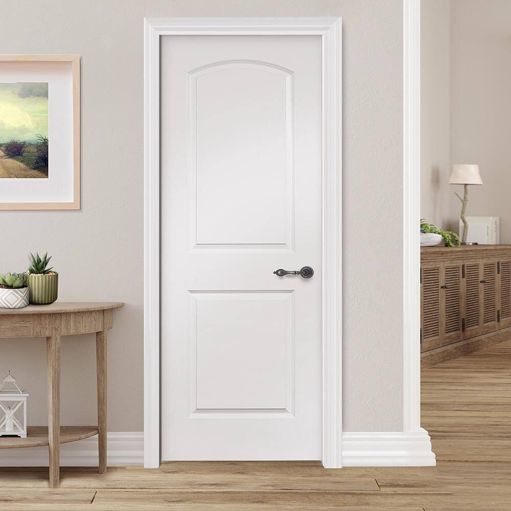 Steves & Sons 36 in. x 80 in. 2 Panel Roundtop Left-Handed Solid Core White Primed Wood Single Prehung Interior Door w/Bronze Hinges