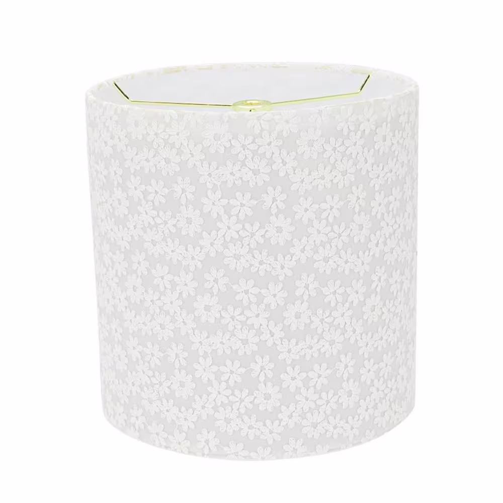 Aspen Creative Corporation 8 in. x 8 in. White with Floral Design Drum, Cylinder Lamp Shade