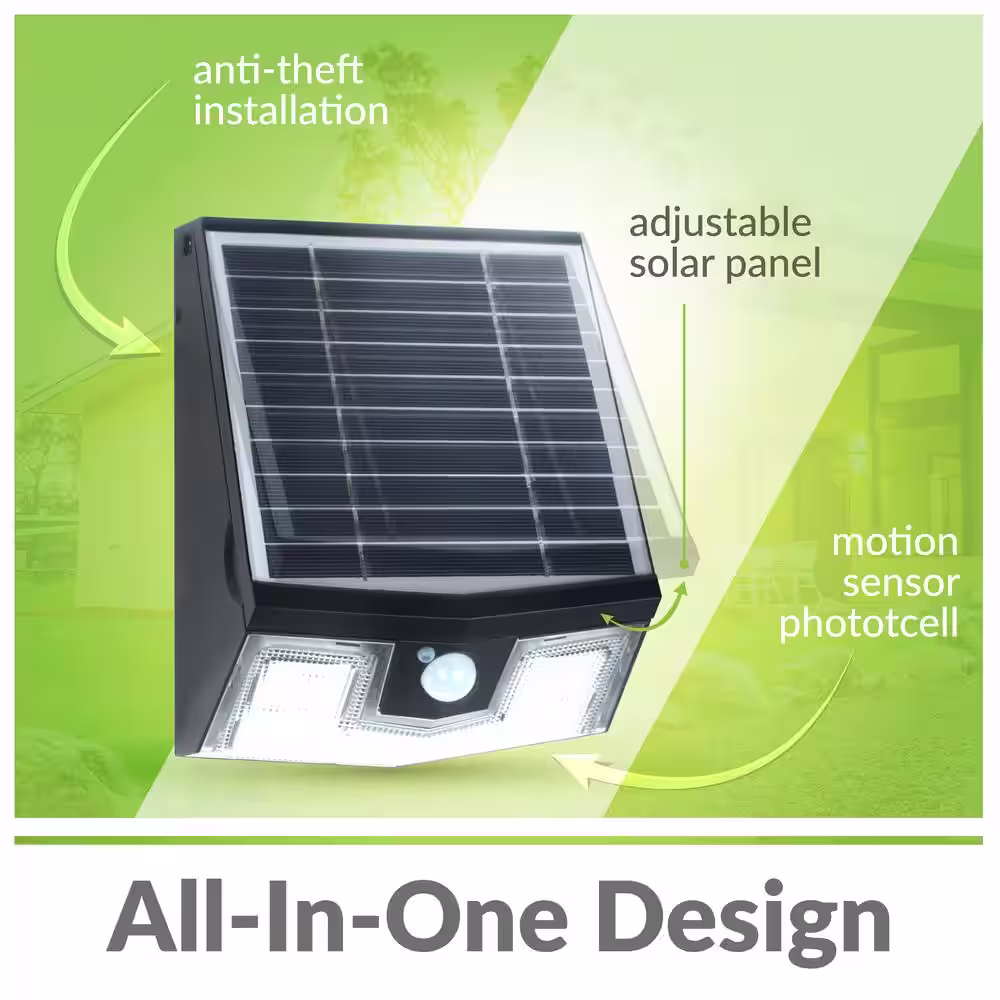 Newhouse Lighting 50-Watt Equivalent Integrated LED Black Motion Sensing Outdoor Solar Wall Pack Light, 700 Lumens, 4000K, 50 LEDs