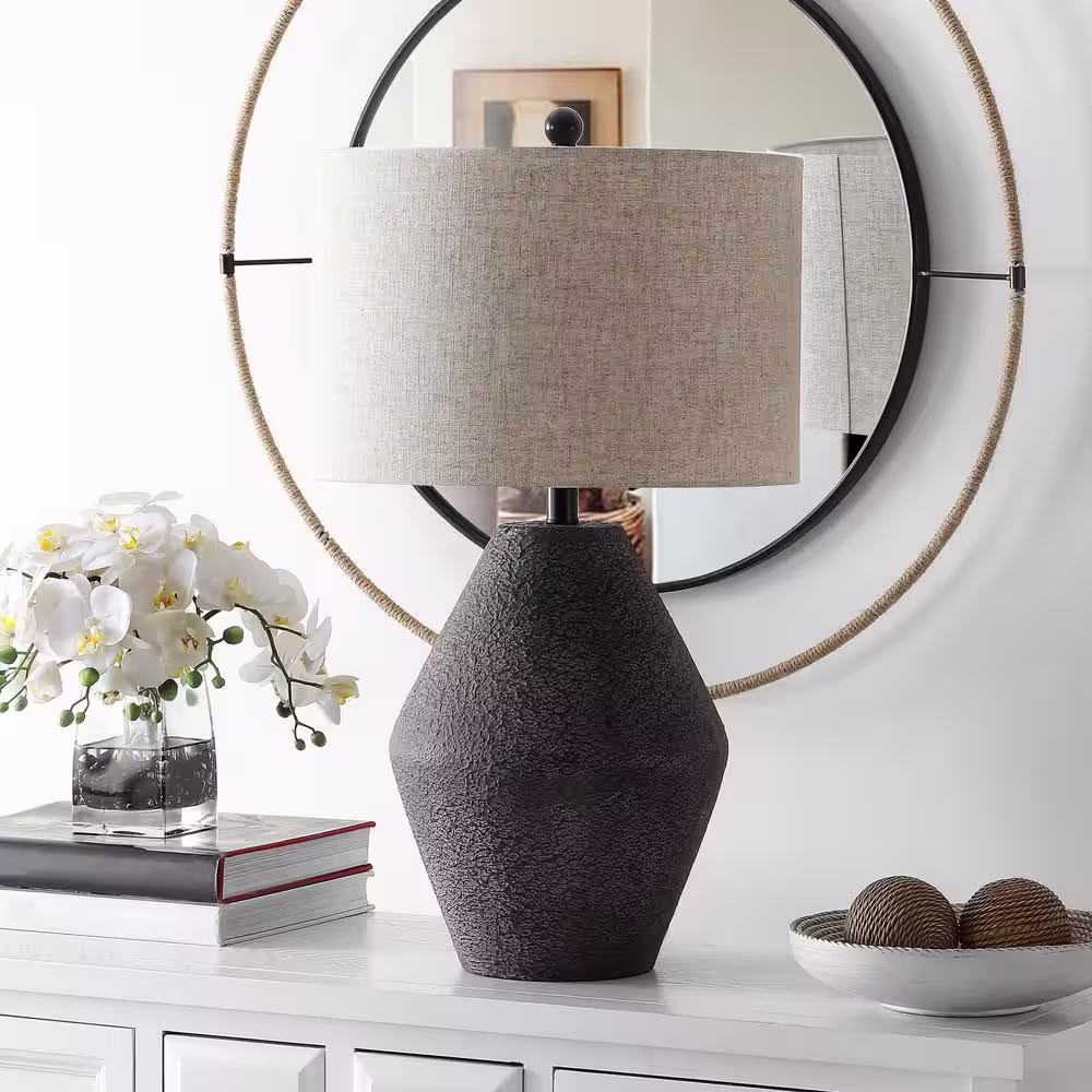Safavieh Ersta 26.5 in. Brown Table Lamp with Oatmeal Shade