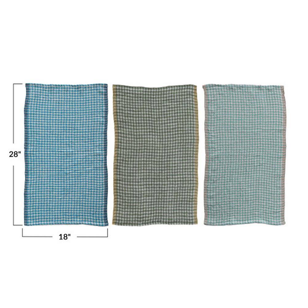 Storied Home Multi Plaid Linen Tea Towel (Set of 3)