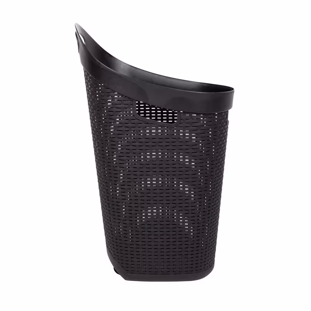 Mind Reader Basket Collection Mobile Laundry Hamper, 60 Liter (15kg/33 lbs.) Capacity Cut Out Handle, Castor Wheels, Black