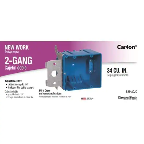 Carlon 2-Gang 34 cu. in. PVC New Work Electrical Box with Adjustable Bracket