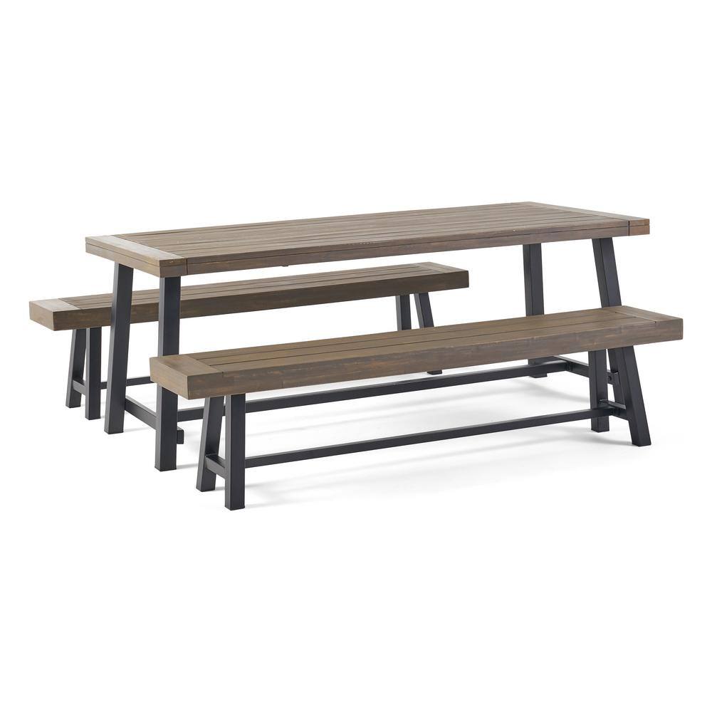 Noble House Carlisle 30 in. Grey 3-Piece Wood Rectangular Outdoor Dining Set