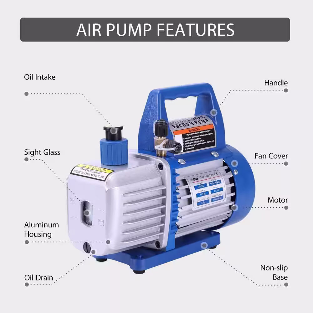VIVOHOME 110V 1/3 HP 4CFM Single Stage Rotary Vane Air Vacuum Pump and R134a AC Manifold Gauge Set Kit