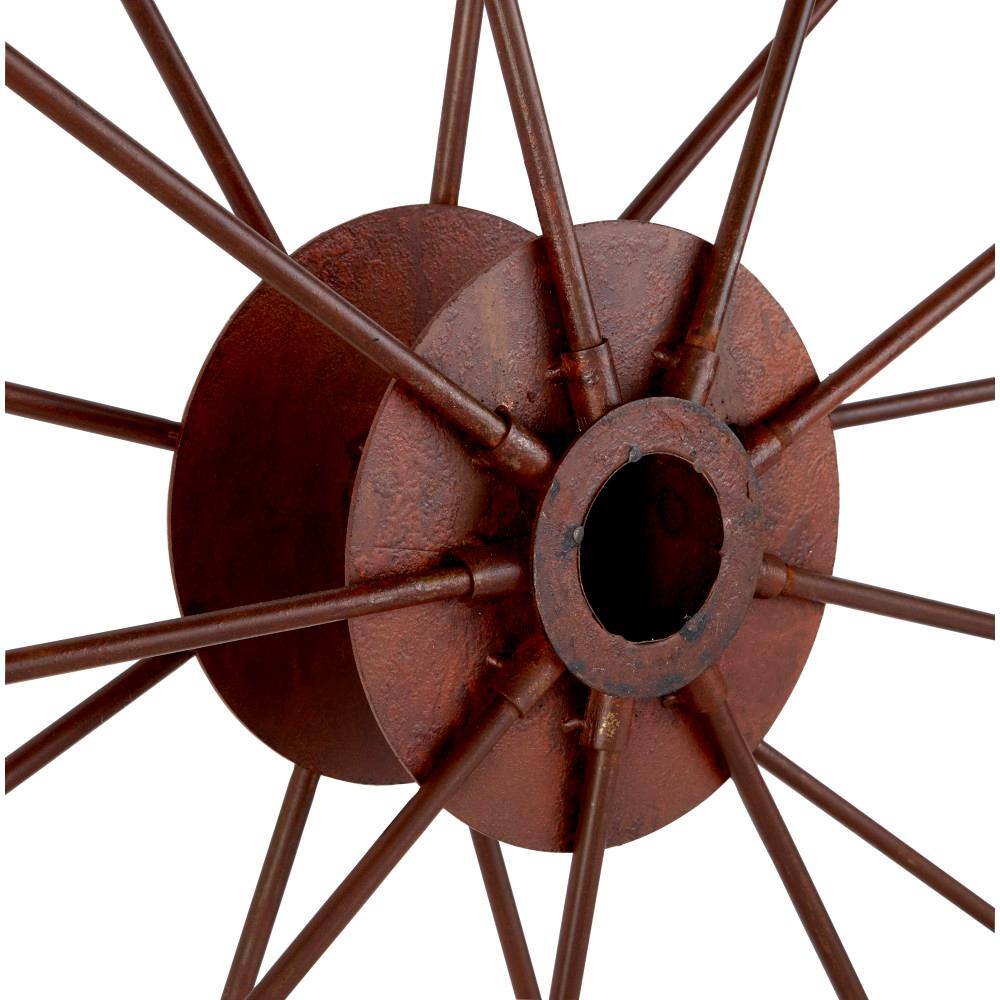 Litton Lane 46 in. L x 46 in. H Indoor/Outdoor Large Red Metal Wheel Wall Decor Garden Statue