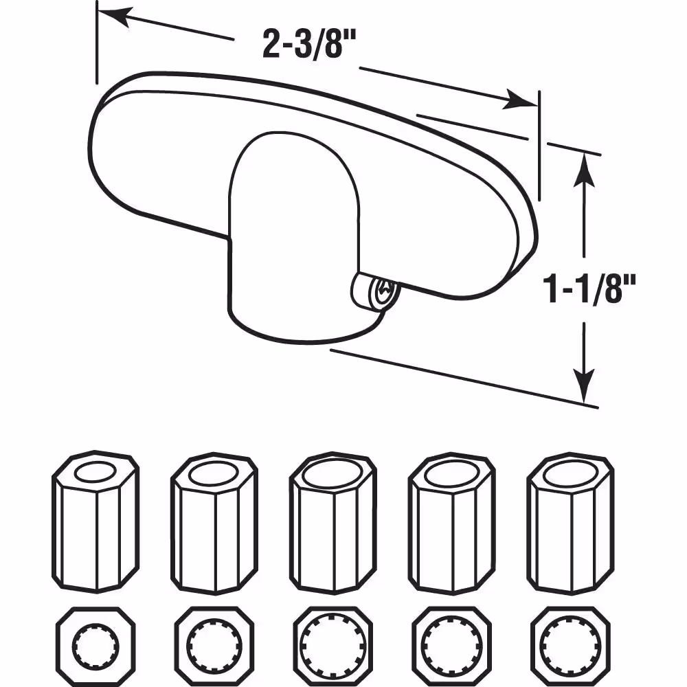 Prime-Line Operator Tee Handle, 1-1/8 in. x 2-3/8 in., Diecast, White, Universal Spline Adaptors