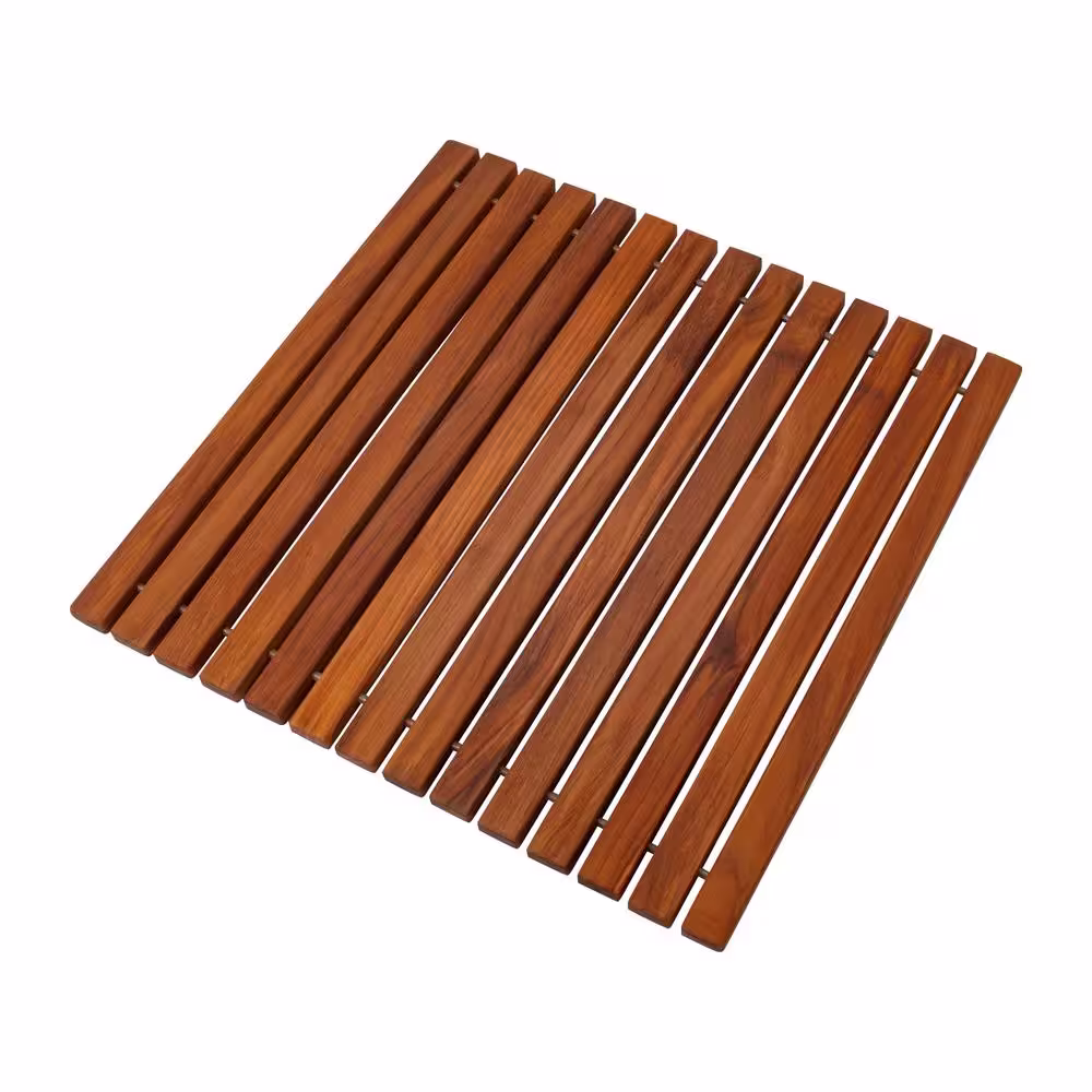 None Oiled Brown Teak Indoor and Outdoor Shower/Bath String Mat 19.6 in. x 19.6 in.