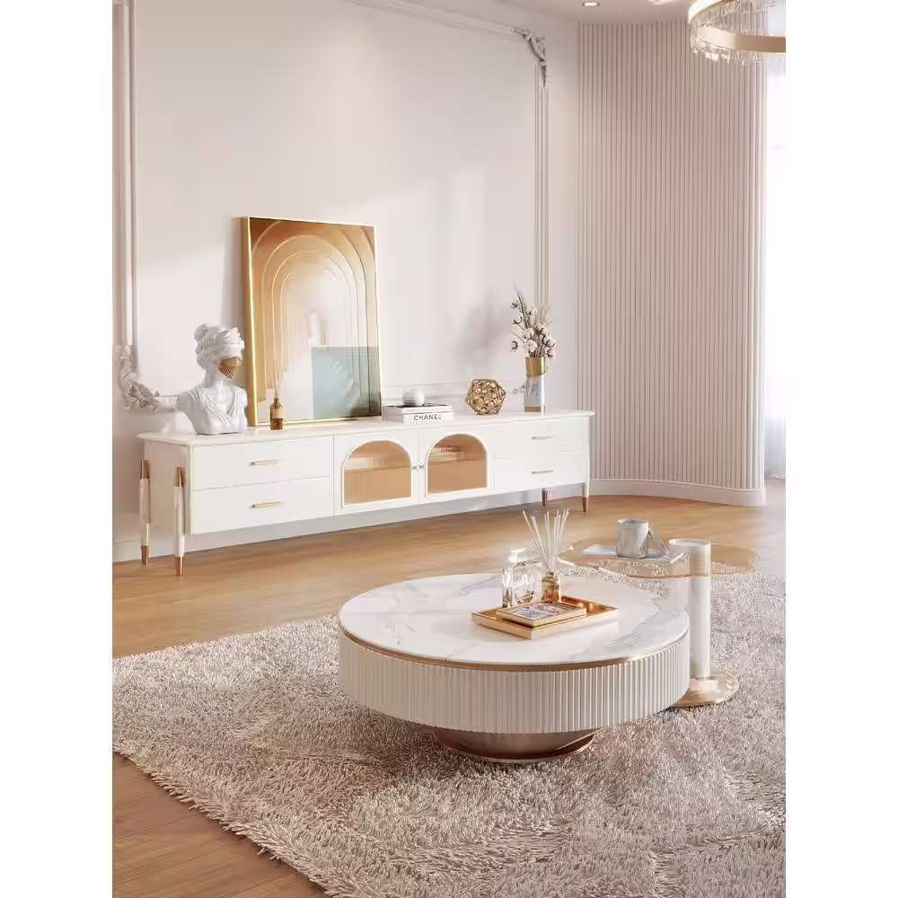 JASIWAY 78.7 in. Beige TV Stand with 4 Drawers Fits TV's Up to 80 in. with Cable Management