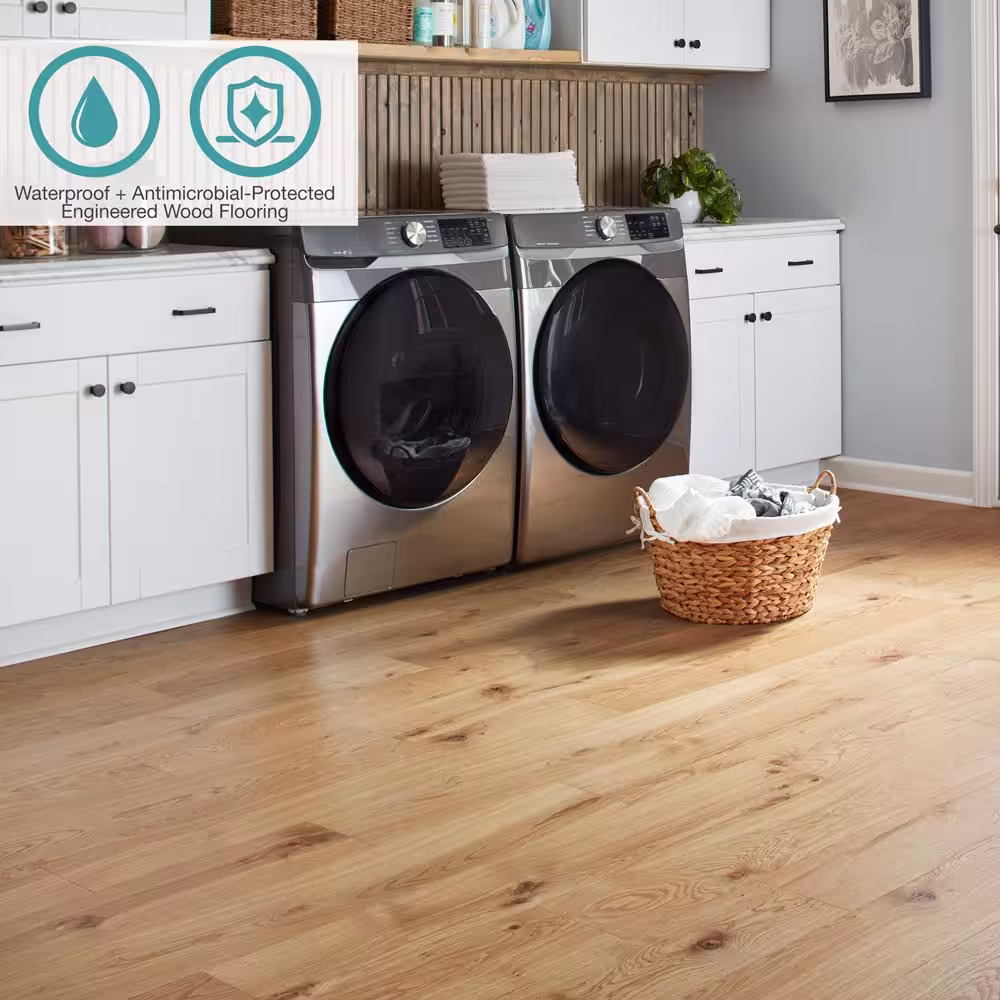 Pergo Defense+ Natural White Oak 3/8 in. T x 7.5 in. W Waterproof Engineered Hardwood Flooring (24.5 sq.ft/case)