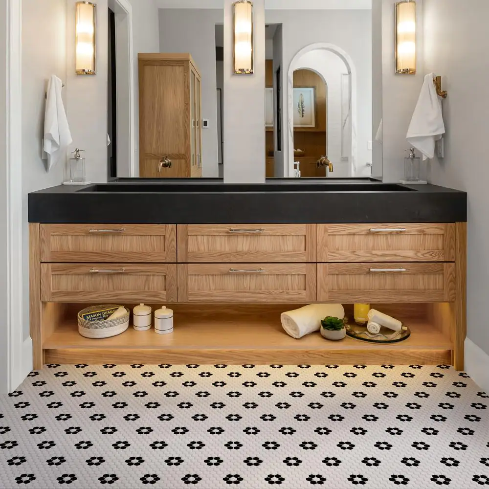 Merola Tile Metro 1 in. Hex Glossy White with Flower 10-1/4 in. x 11-7/8 in. Porcelain Mosaic Tile (8.6 sq. ft./Case)