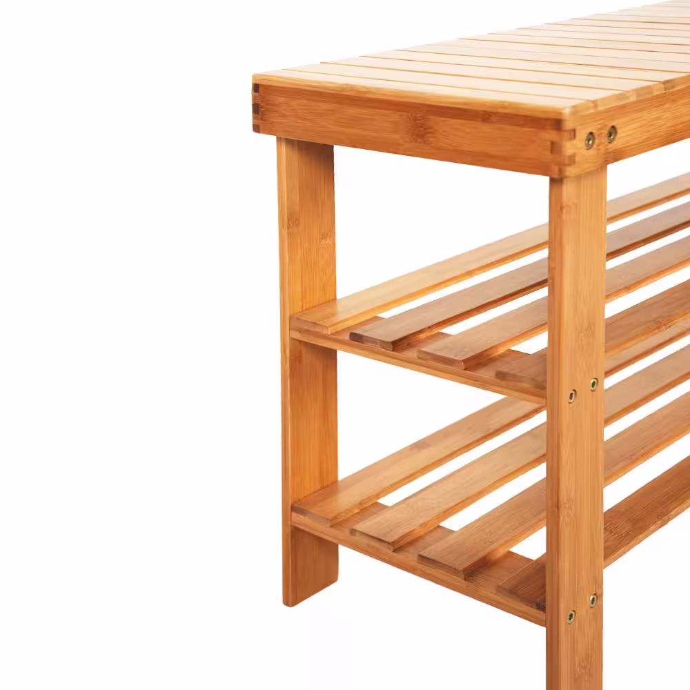 None 18 in. H x 35 in. W 8-Pair Wood Color Bamboo Stool Shoe Storage Bench