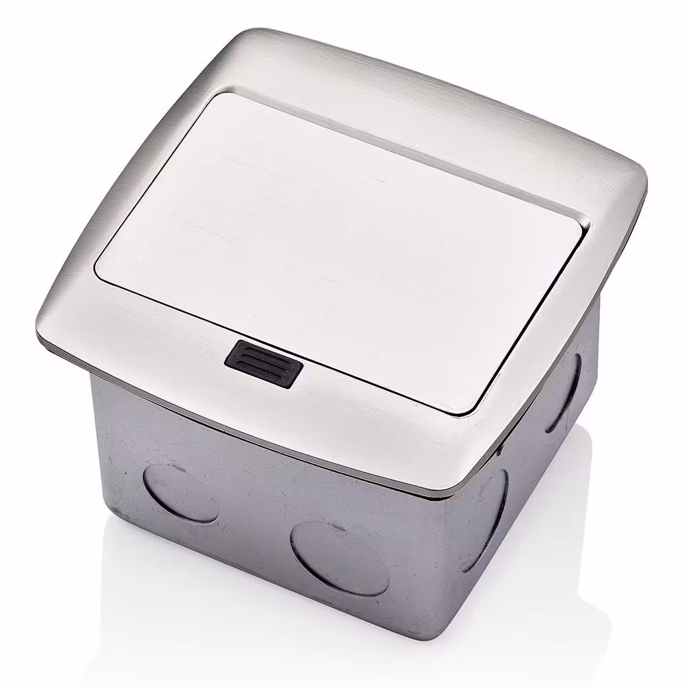 Leviton Pop-Up Floor Box with Dual Type A, 3.6 Amp USB Charger, 15 Amp Outlet, Brushed Nickel