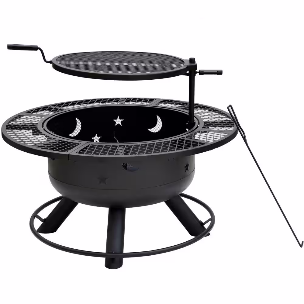 None Nightstar 32.7 in. Fire Pit with Grill and Poker