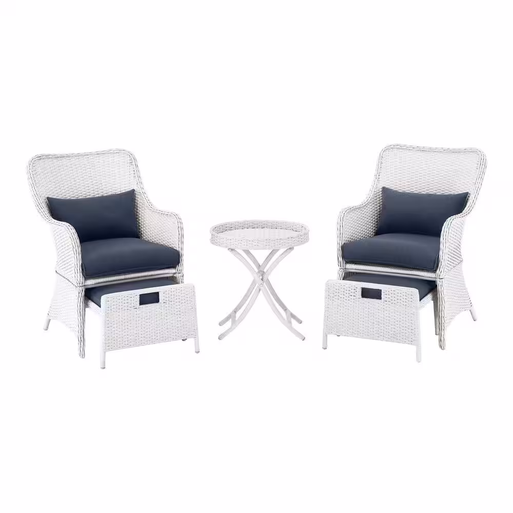 Hampton Bay Garden Hills 5-Piece Wicker Outdoor Chat Set with CushionGuard Sky Blue Cushions