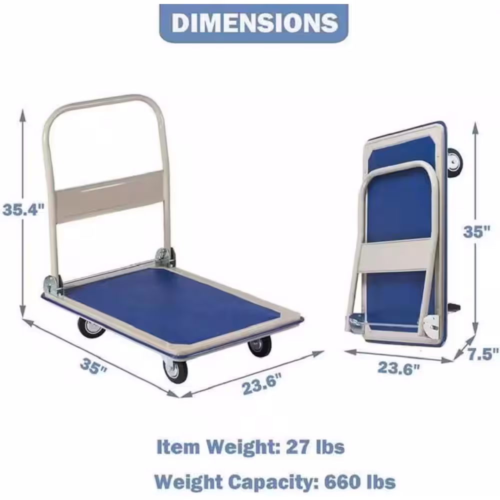 Amucolo 660 lbs Folding Platform Cart Heavy Duty Hand Truck Moving Push Flatbed Dolly Cart for Warehouse Home Office