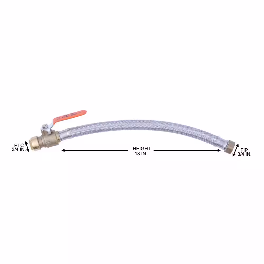 SharkBite 3/4 in. Push-to-Connect x 3/4 in. FIP x 18 in. Braided Stainless Steel Water Heater Connector with Integrated Ball Valve