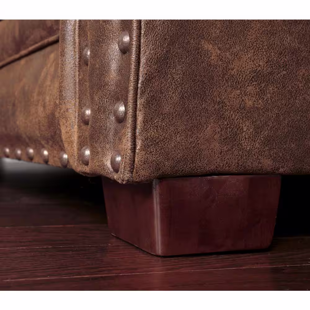 American Furniture Classics Wild Horses 115 in. W Rounded Arm 2-piece Microfiber L Shape Sectional Sofa in Brown Pinto with Wild Horses Tapestry