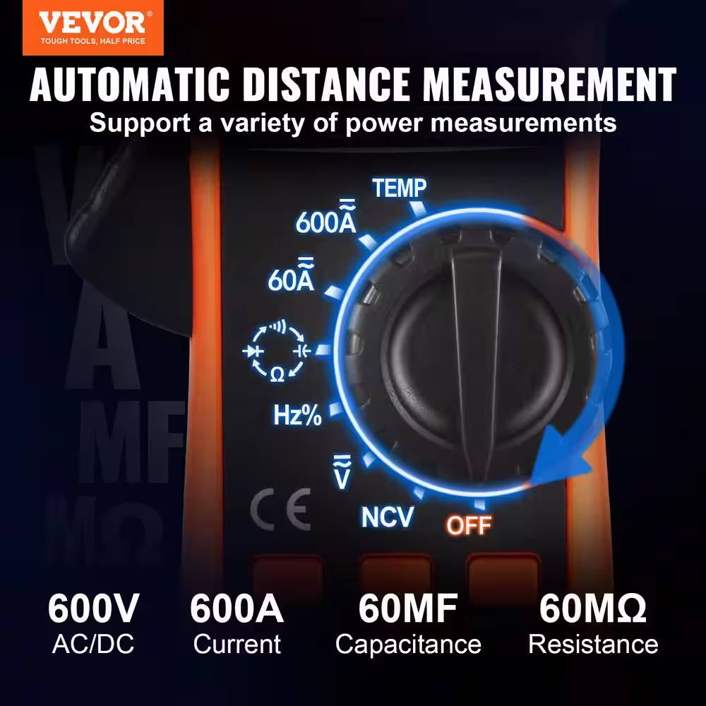 VEVOR 600 Amp Digital Clamp Meter DC/AC Multimeter True RMS Auto Ranging 6000 Max Reading NCV Measurement LED Backlight