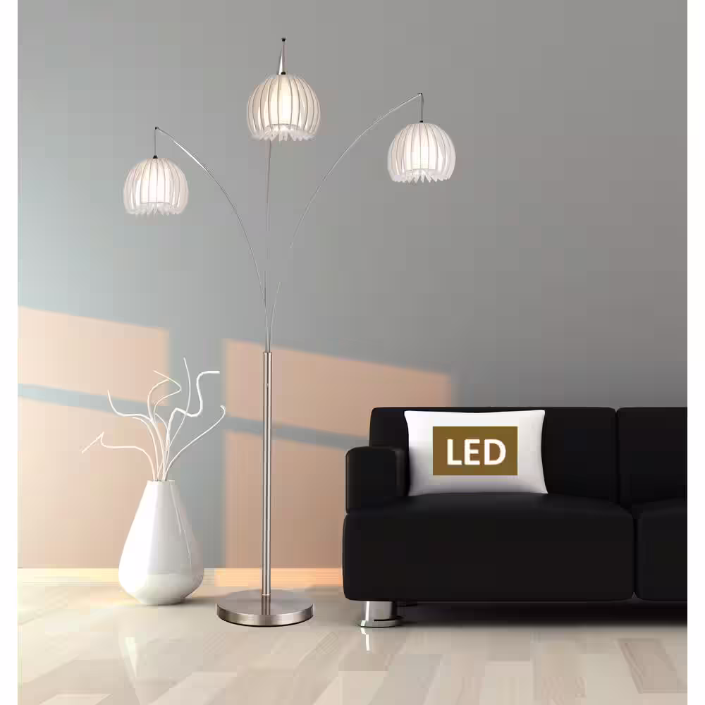 ARTIVA Zucca 83 in. 3-arch Brushed Steel LED Floor Lamp