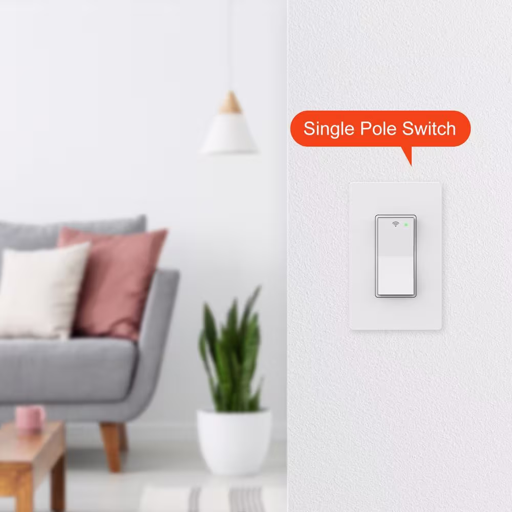 Commercial Electric 15 Amp Single-Pole White Smart Light Switch with Wi-Fi and Bluetooth Technology Powered by Hubspace (1-Pack)