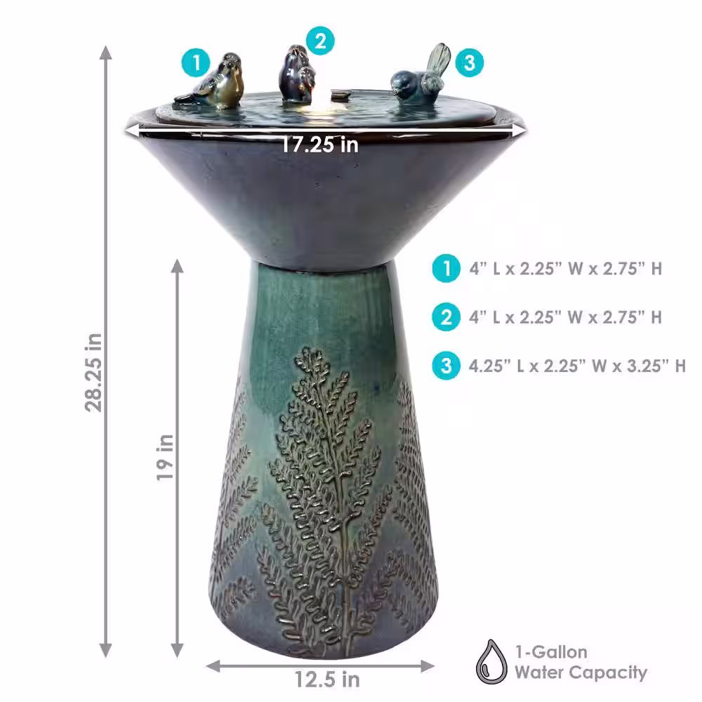 Sunnydaze Decor 28.25 in. Ceramic Outdoor Gathering Birds Cascade Fountain with LED Lights