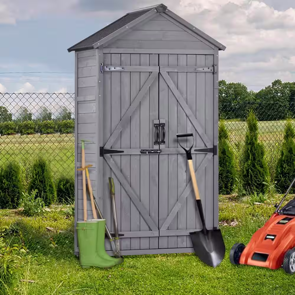 Harper & Bright Designs 3 ft. W x 1.83 ft. D Gray Fir Wood Shed Asphalt Roof with Workstation and Shelves (5.49 sq. ft.)