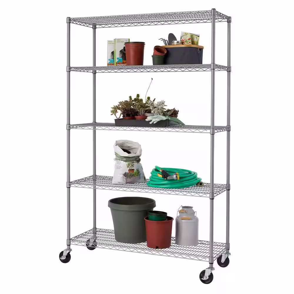 TRINITY 8-Pack Gray 5-Tier Rolling Steel Wire Shelving Unit (48 in. W x 77 in. H x 18 in. D)