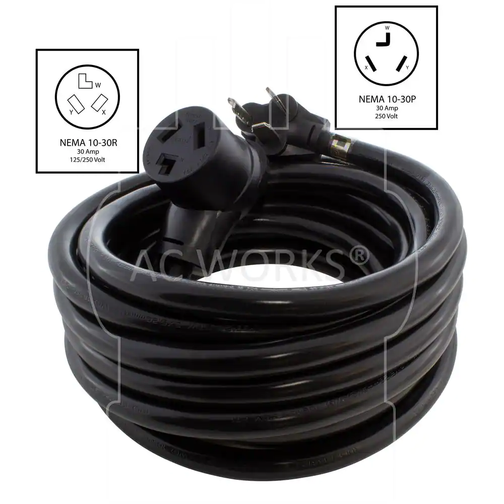 AC WORKS 25 ft. STW 10/3 30 Amp 3-Prong Dryer Heavy Duty Thick Extension Cord