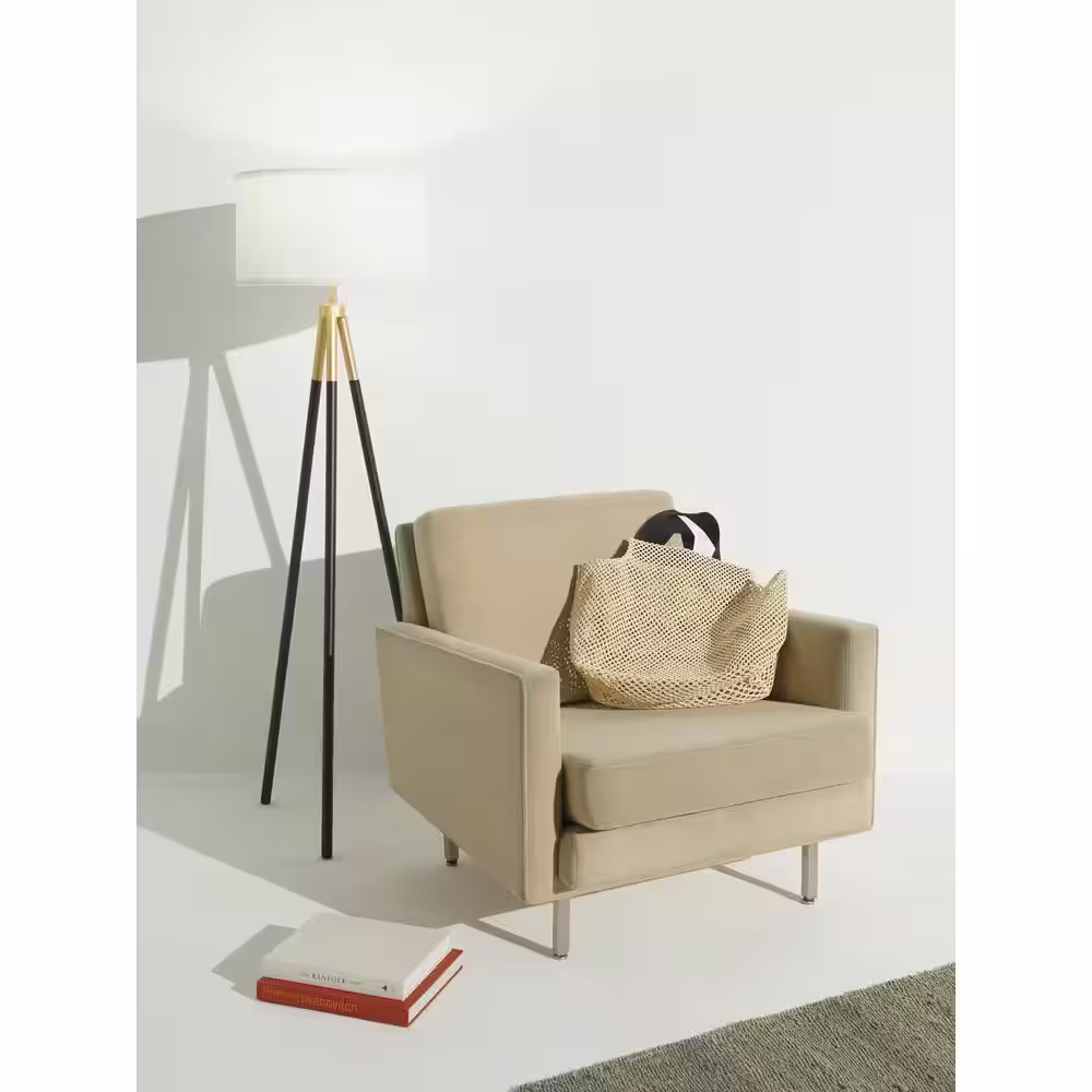 Brightech Levi 61 in. Black LED Tripod Floor Lamp with Drum Fabric Shade