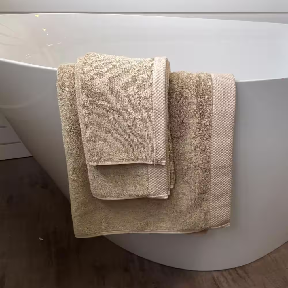 BEDVOYAGE Luxury viscose from Bamboo Cotton Towel Set - Champagne (1-Bath Towel, 1-Hand Towel, 1-Washcloth)