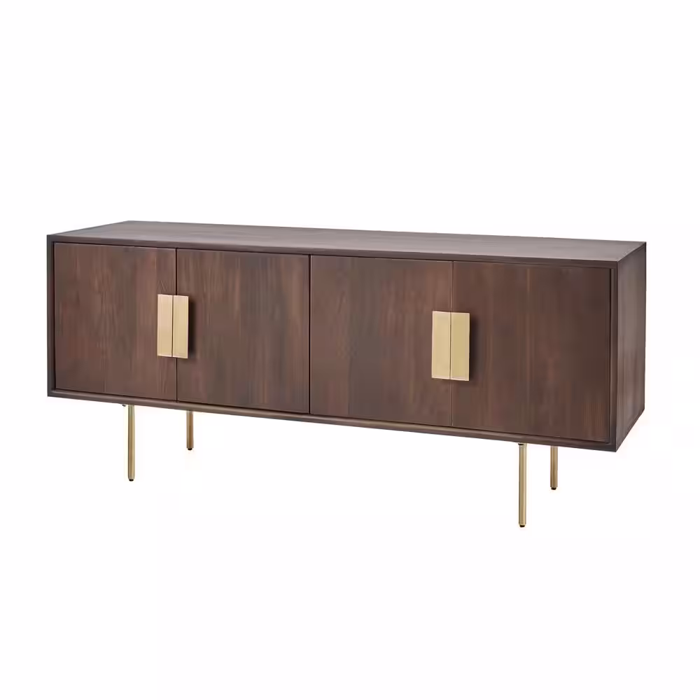 Home Decorators Collection 54 in. Mid-Century Modern Walnut Brown Media Cabinet with Gold Metal Accents