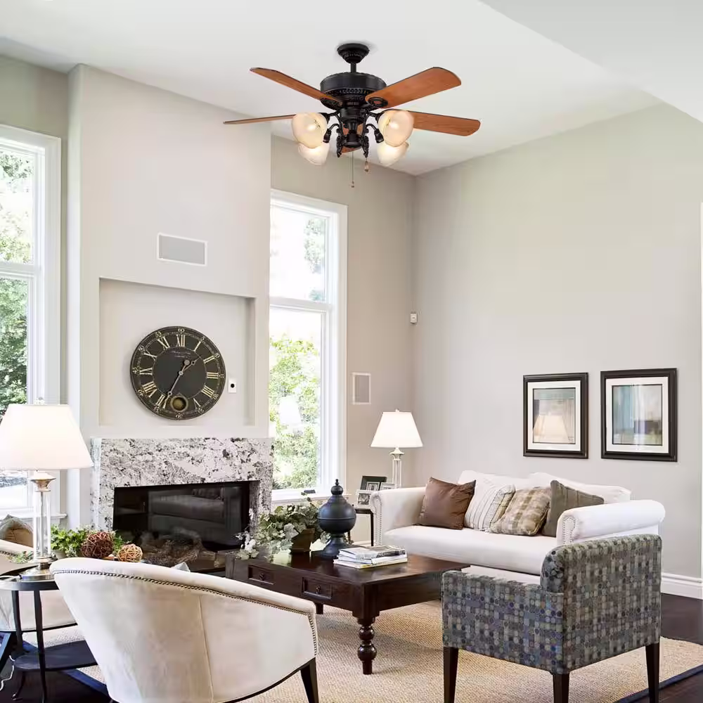 Parrot Uncle Crestfield 52 in. Indoor Bronze Downrod Mount Ceiling Fan with Pull Chain and Light Kit