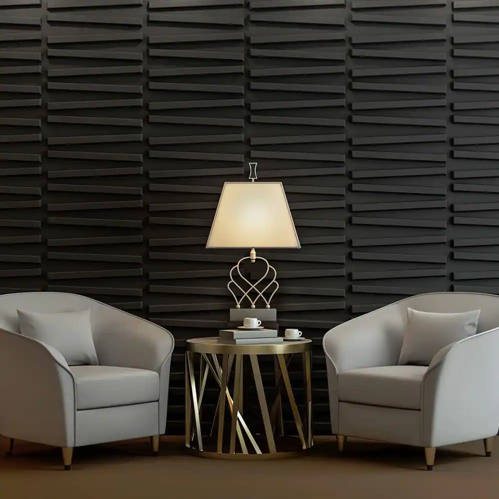 Art3dwallpanels 19.7 in. x 19.7 in. PVC Black Textured 3D Wall Panels for Interior Wall Decor, Pack of 12 Tiles 32 Sq Ft