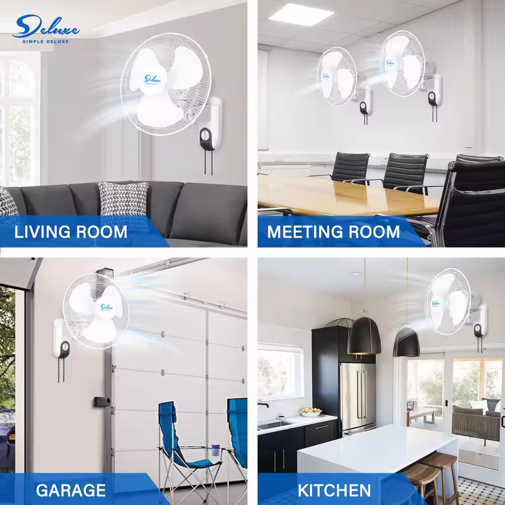 dubbin 16 Inch, 3-Speed Switchs, Household Wall-Mount Fan with Adjustable Tilt, White