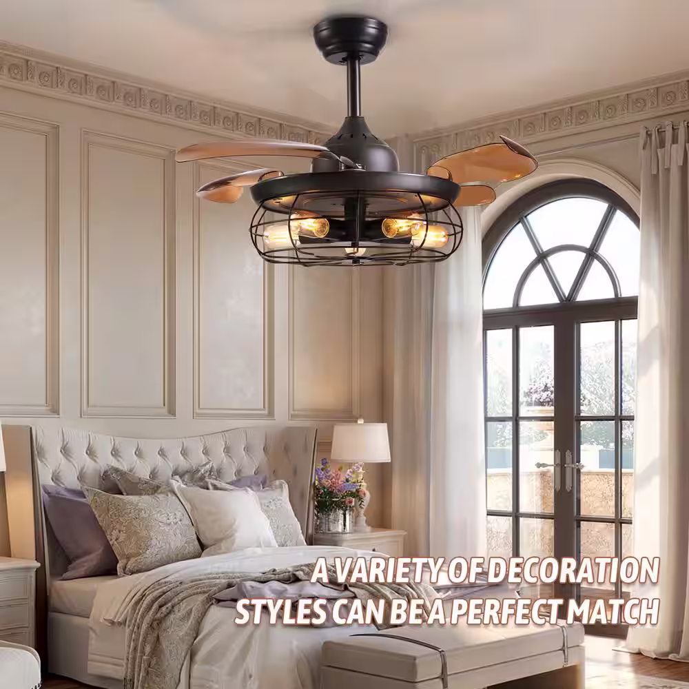ANTOINE 36 in. Black Ceiling Fan Indoor with Lights and Remote Retractable Blades Fandelier