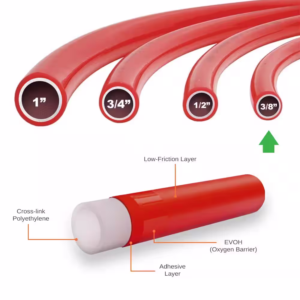 The Plumber's Choice 3/8 in. x 300 ft. PEX Tubing Oxygen Barrier Radiant Heating Pipe in Red
