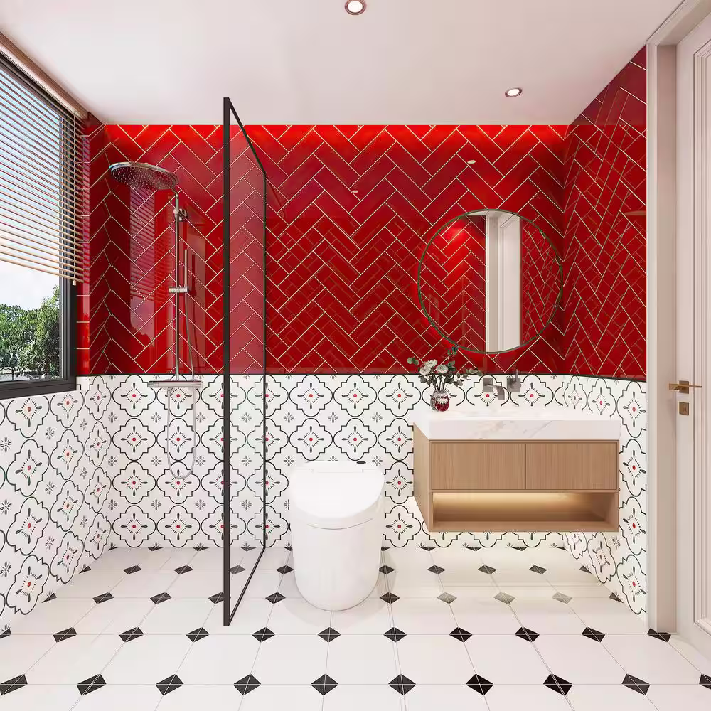 Giorbello Ruby Red 4 in. x 12 in. x 8mm Glass Subway Tile (5 sq. ft./Case)