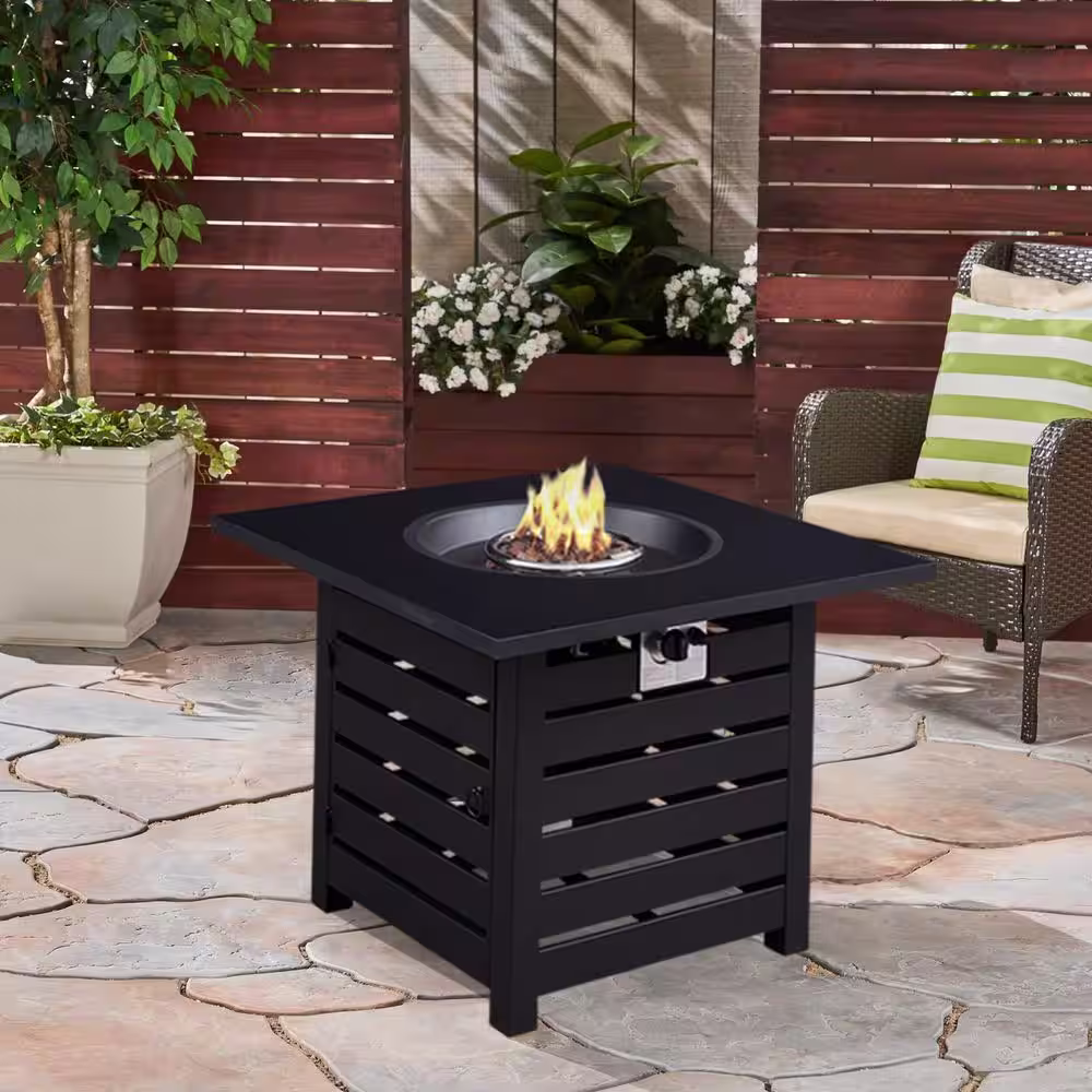 None 23.8 in. H x 31.75 in. W Outdoor 40000 BTU Square Black Metal Natural Gas Fire Pit Table