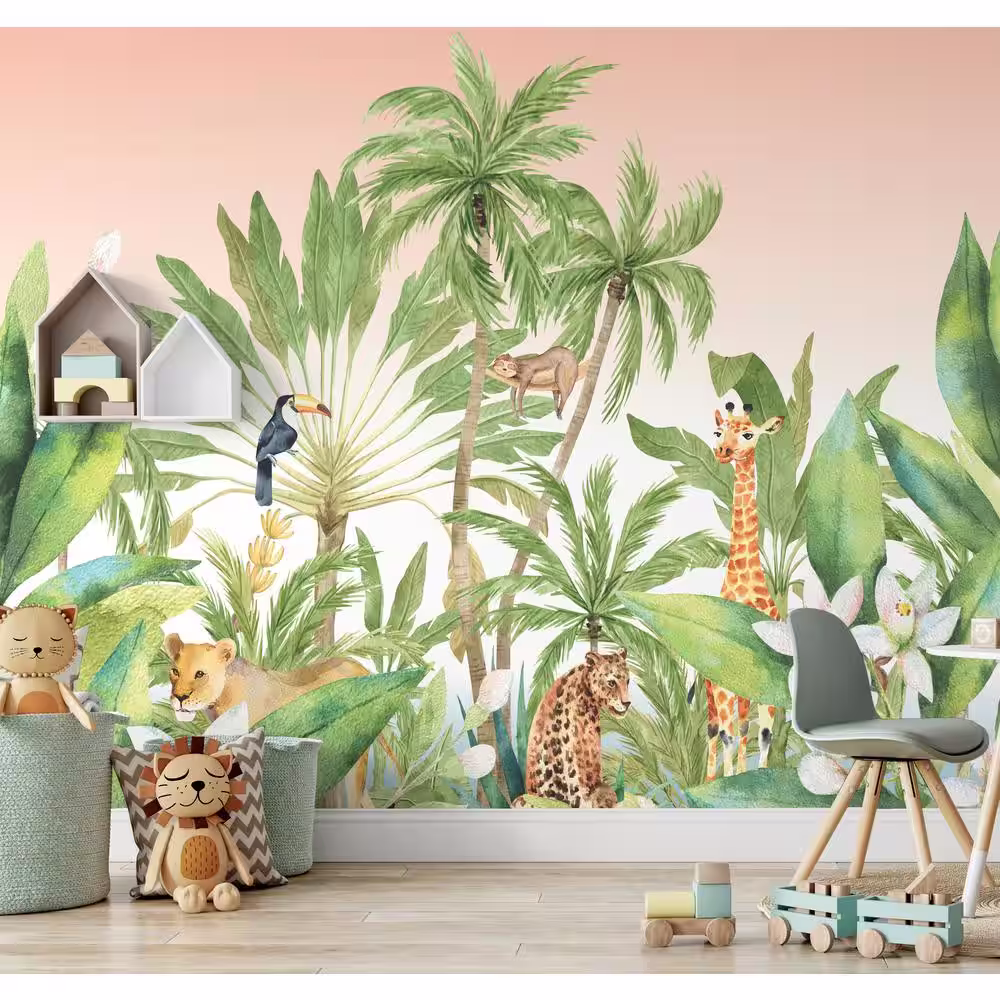 Arthouse 118 in. x 110 in. Jungle Time Animals Non-Woven Wall Mural