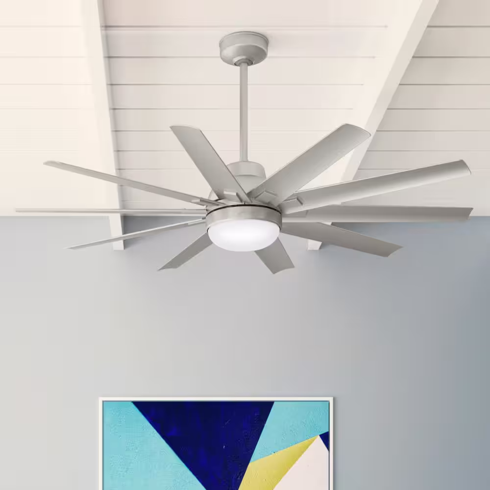 Hunter Overton 60 in. LED Indoor/Outdoor Matte Nickel Ceiling Fan with Light Kit and Wall Control
