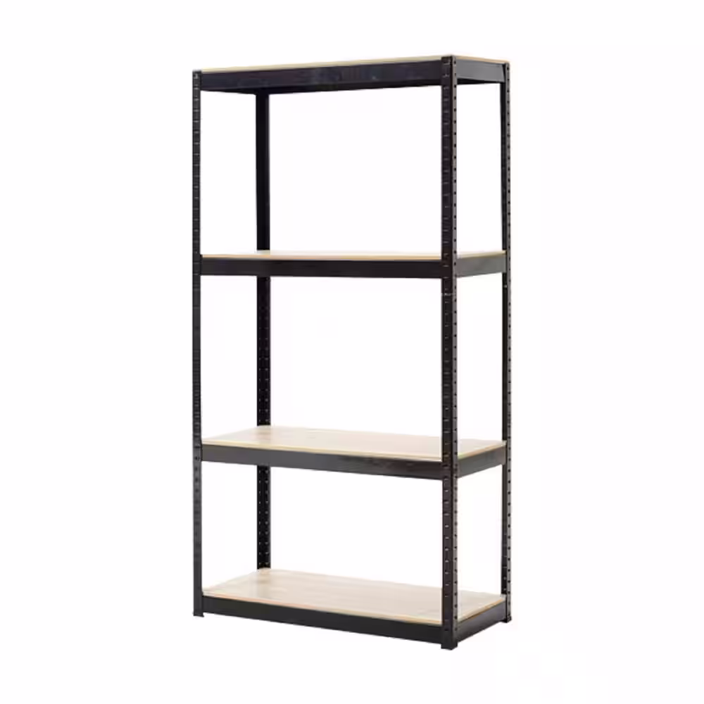 None Black Heavy Duty 4-Tier Metal Adjustable Garage Storage Shelving Unit (23.6 in. W x 47.2 in. H x 15.7 in. D)