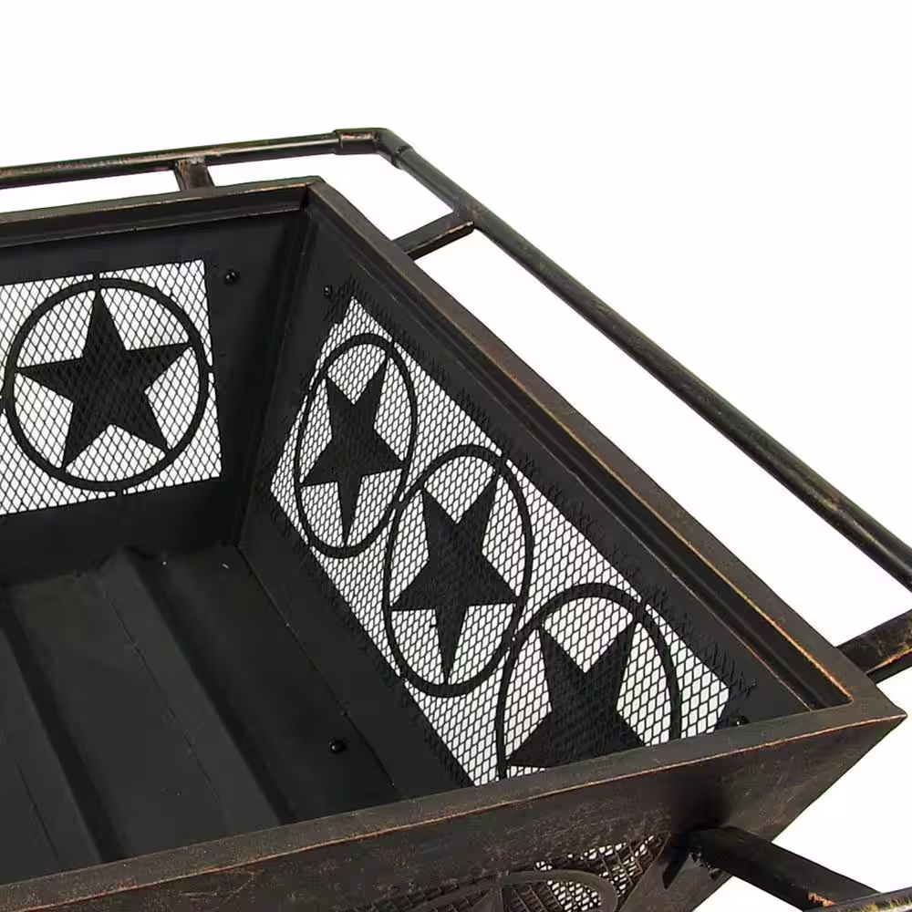 Sunnydaze Decor Northern Galaxy 32 in. x 24 in. Square Bronze Steel Wood Burning Fire Pit with Cooking Grate and Spark Screen